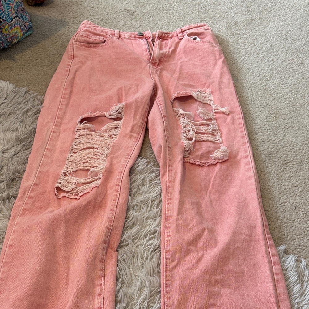 SHEIN Pink Ripped Boyfriend Jeans